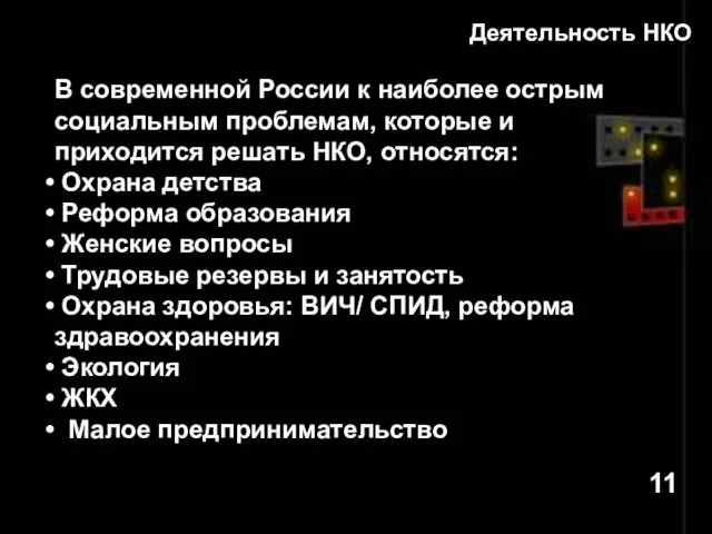 Деятельность НКО В современной России к наиболее острым социальным проблемам,