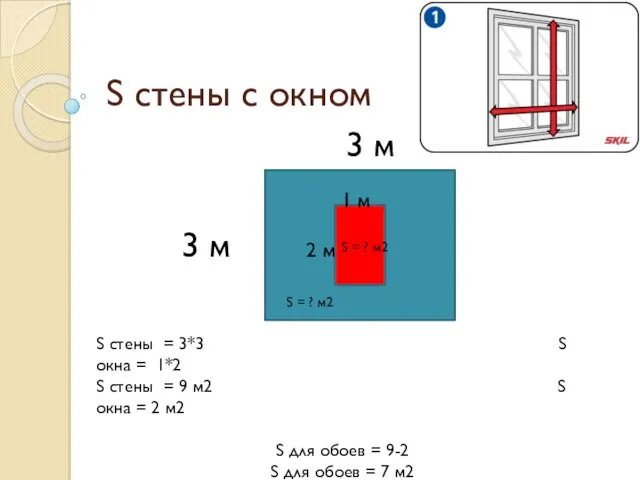 S стены с окном 3 м 3 м 1 м