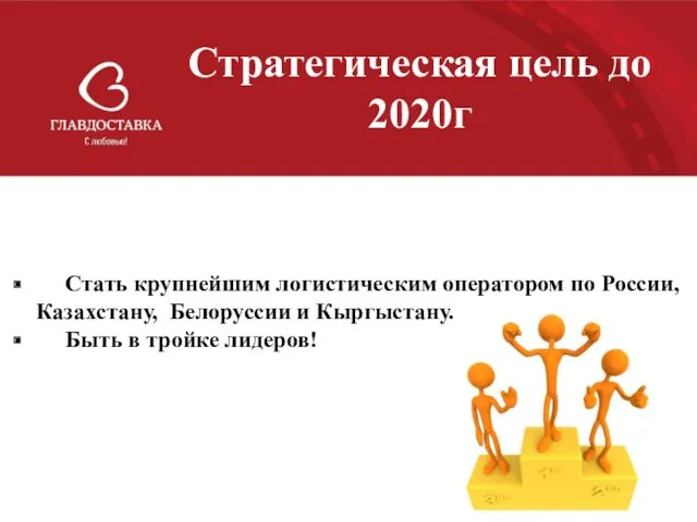 Стратегическая цель до 2020г Стать крупнейшим логистическим оператором по России,