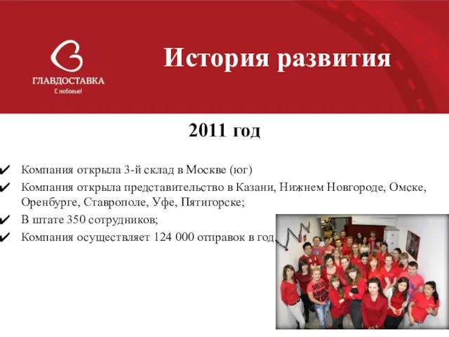 История развития 2011 год Компания открыла 3-й склад в Москве