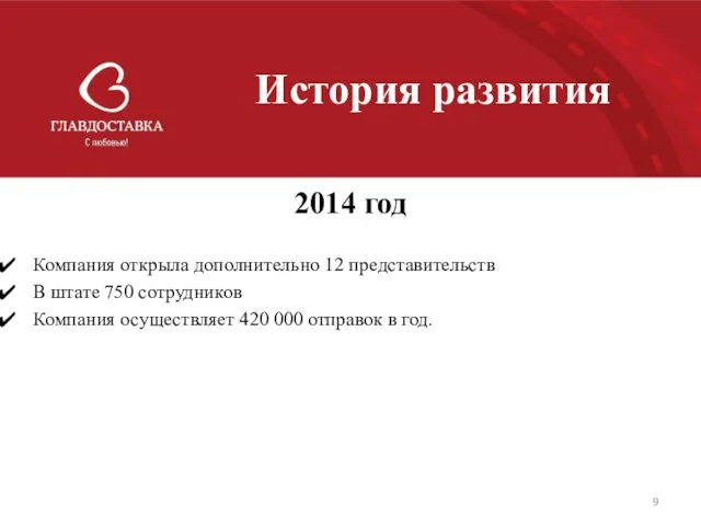 История развития 2014 год Компания открыла дополнительно 12 представительств В