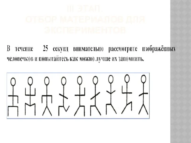 III этап. Отбор материалов для экспериментов