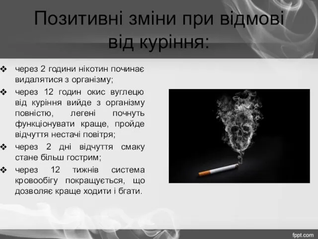 Позитивні зміни при відмові від куріння: через 2 години нікотин