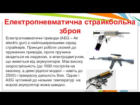 Електропневматична страйкбольна зброя Електропневматичні приводи (AEG – Air electric gun)