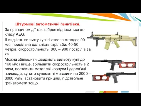 Штурмові автоматичні гвинтівки. За принципом дії така зброя відноситься до