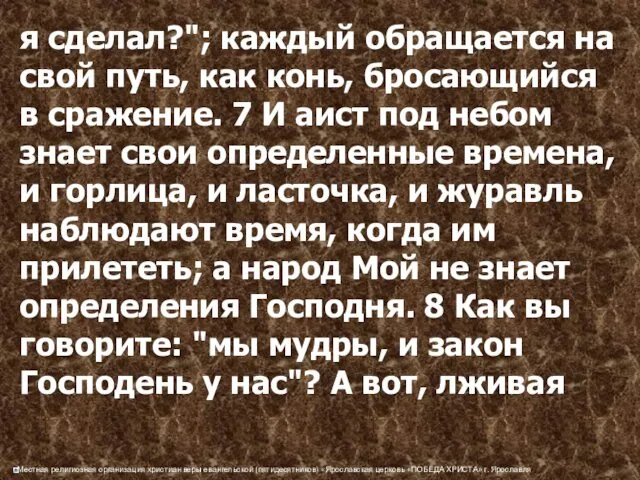 я сделал?"; каждый обращается на свой путь, как конь, бросающийся