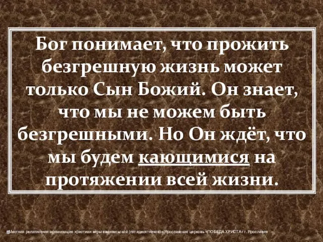 Бог понимает, что прожить безгрешную жизнь может только Сын Божий. Он знает, что