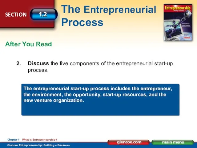 2. Discuss the five components of the entrepreneurial start-up process.