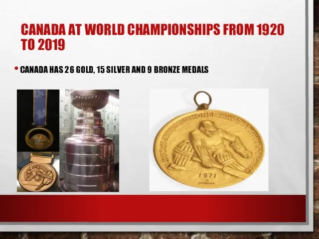 CANADA AT WORLD CHAMPIONSHIPS FROM 1920 TO 2019 CANADA HAS