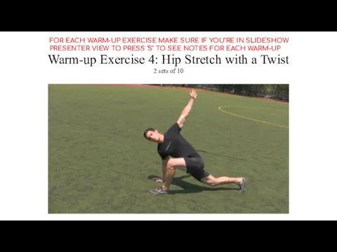 Warm-up Exercise 4: Hip Stretch with a Twist 2 sets of 10 FOR