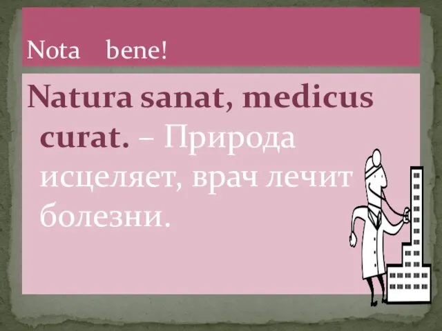 Natura sanat, medicus curat. – Природа исцеляет, врач лечит болезни. Nota bene!