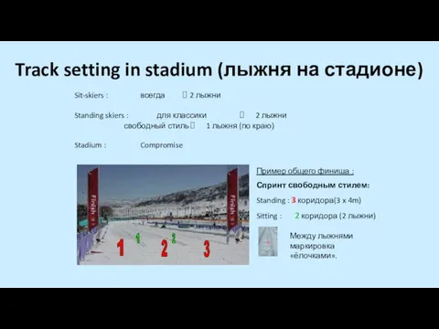 Track setting in stadium (лыжня на стадионе) Sit-skiers : всегда