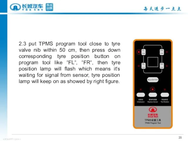 2.3 put TPMS program tool close to tyre valve nib