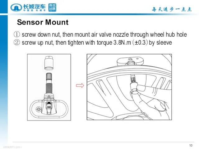 Sensor Mount ① screw down nut, then mount air valve