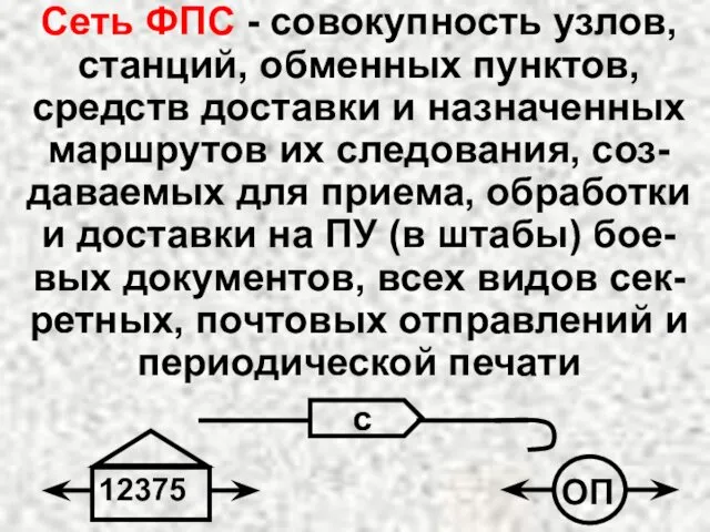 Сеть ФПС - совокупность узлов, станций, обменных пунктов, средств доставки