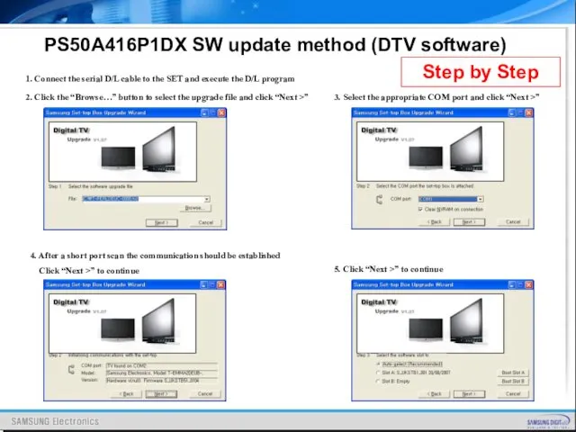 PS50A416P1DX SW update method (DTV software) 1. Connect the serial