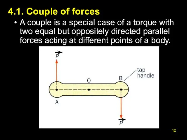4.1. Couple of forces A couple is a special case of a torque