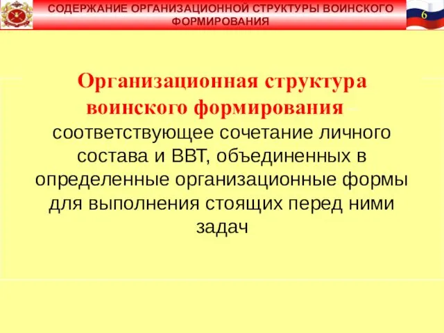 Организационная структура воинского формирования – соответствующее сочетание личного состава и