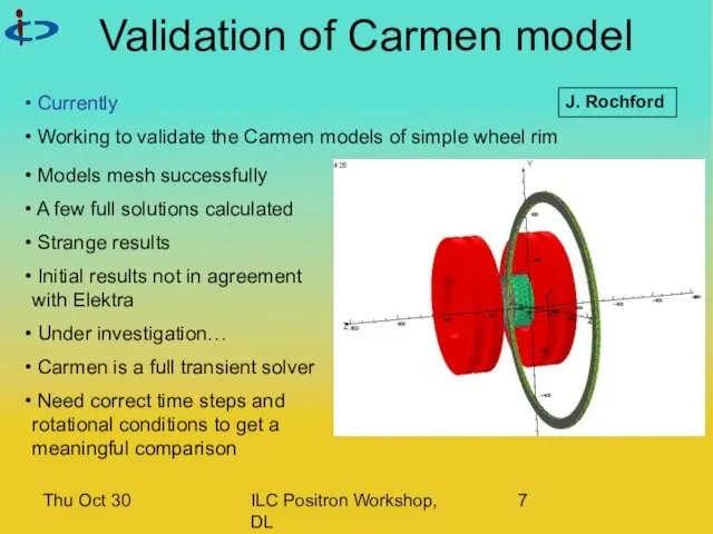 Thu Oct 30 ILC Positron Workshop, DL Validation of Carmen model Currently Working