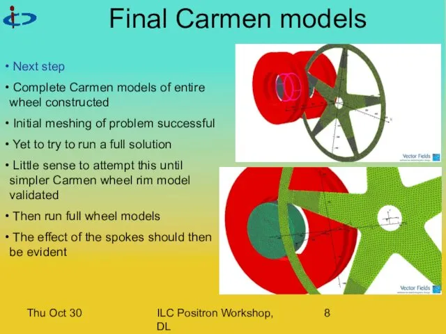 Thu Oct 30 ILC Positron Workshop, DL Final Carmen models Next step Complete