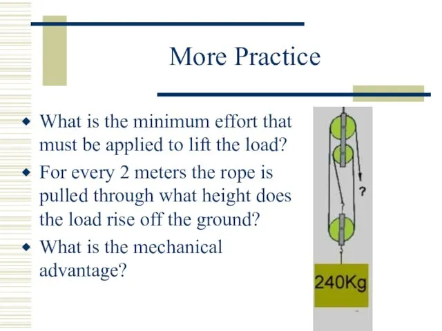 More Practice What is the minimum effort that must be applied to lift