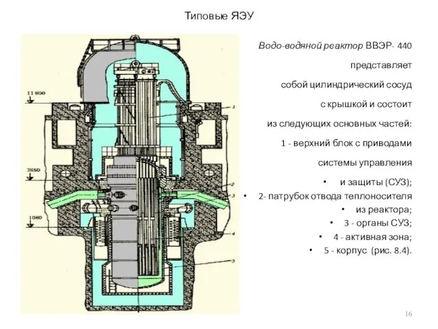 Типовые ЯЭУ Водо-водяной реактор ВВЭР- 440 представляет собой цилиндрический сосуд