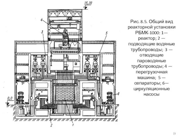 Рис. 8.5. Общий вид реакторной установки РБМК-1000: 1— реактор; 2