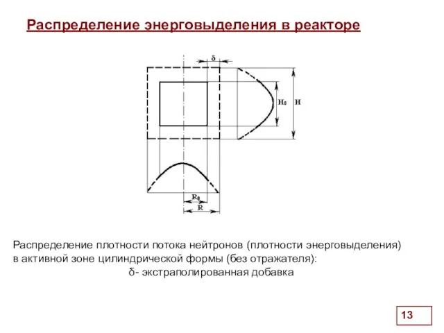 Распределение энерговыделения в реакторе Через сечение x передается количество тепла: