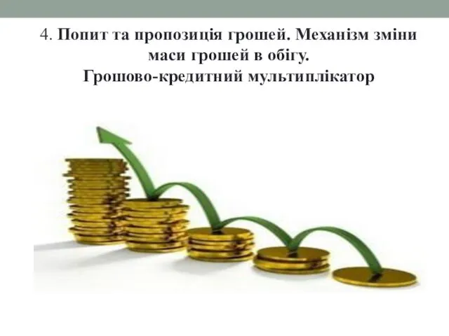 4. Попит та пропозиція грошей. Механізм зміни маси грошей в обігу. Грошово-кредитний мультиплікатор