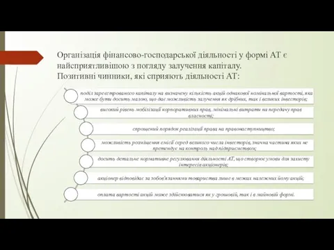 Організація фінансово-господарської діяльності у формі АТ є найсприятливішою з погляду