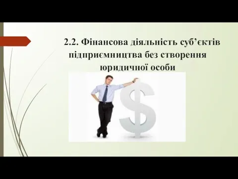 2.2. Фінансова діяльність суб’єктів підприємництва без створення юридичної особи