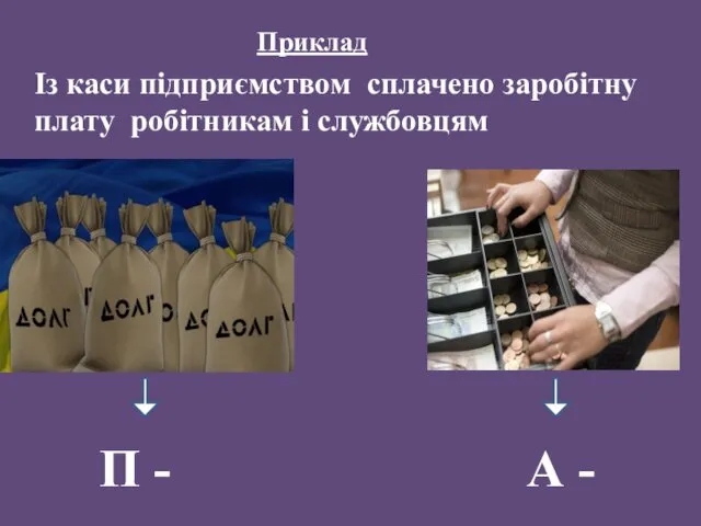 Із каси підприємством сплачено заробітну плату робітникам і службовцям Приклад А - П -