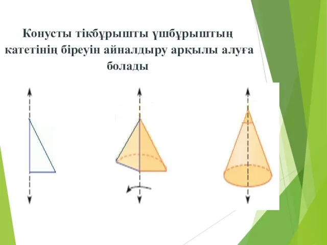 Конусты тікбұрышты үшбұрыштың катетінің біреуін айналдыру арқылы алуға болады