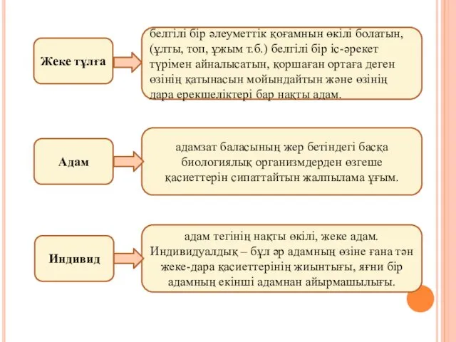 Жеке тұлға белгілі бір әлеуметтік қоғамнын өкілі болатын, (ұлты, топ,