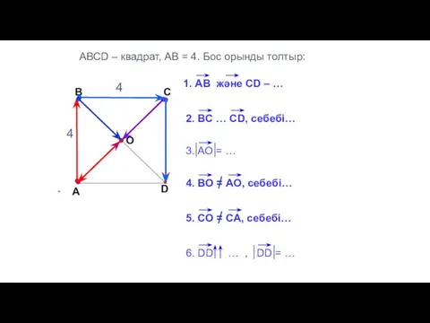 АВСD – квадрат, АВ = 4. Бос орынды толтыр: 4 4