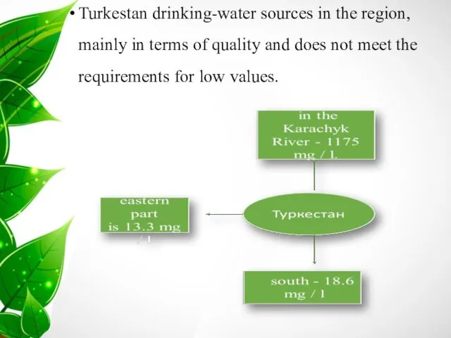 Turkestan drinking-water sources in the region, mainly in terms of