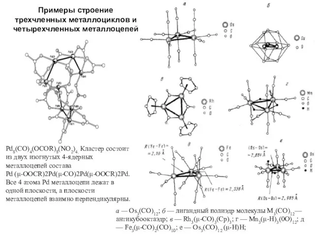 Примеры строение трехчленных металлоциклов и четырехчленных металлоцепей a — Os3(CO)12;
