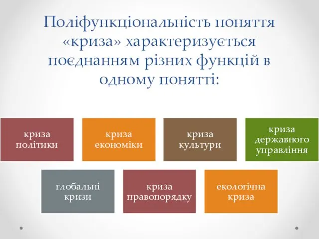 Поліфункціональність поняття «криза» характеризується поєднанням різних функцій в одному понятті: