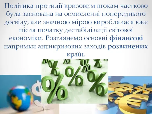 Політика протидії кризовим шокам частково була заснована на осмисленні попереднього