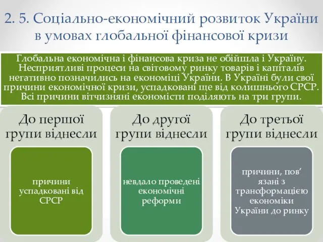 2. 5. Соціально-економічний розвиток України в умовах глобальної фінансової кризи