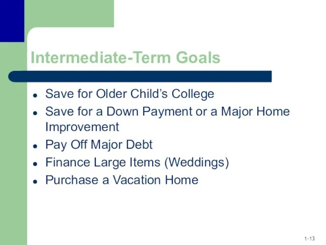 Intermediate-Term Goals Save for Older Child’s College Save for a