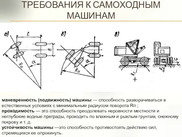 ТРЕБОВАНИЯ К САМОХОДНЫМ МАШИНАМ маневренность (подвижность) машины — способность разворачиваться