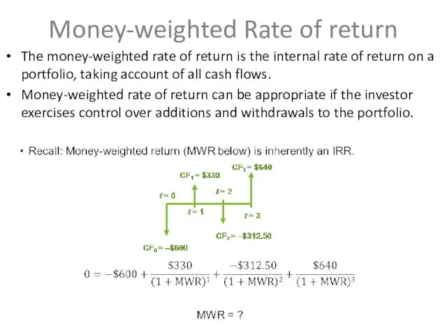 Money-weighted Rate of return The money-weighted rate of return is
