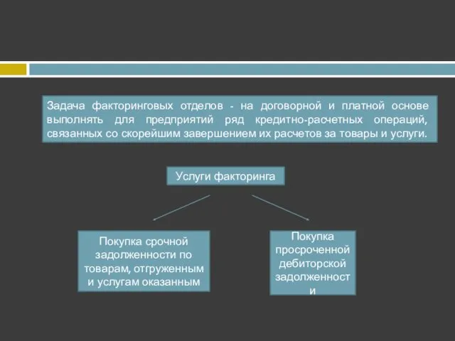 Задача факторинговых отделов - на договорной и платной основе выполнять