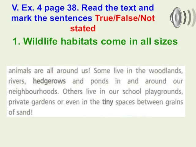 1. Wildlife habitats come in all sizes V. Ex. 4 page 38. Read