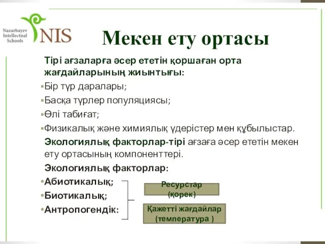 Мекен ету ортасы Тірі ағзаларға әсер ететін қоршаған орта жағдайларының