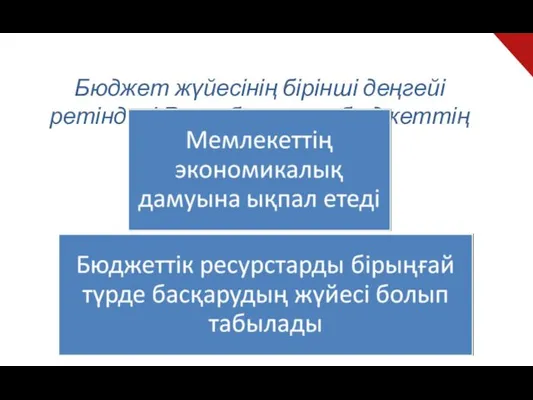 Бюджет жүйесінің бірінші деңгейі ретіндегі Республикалық бюджеттің атқаратын рөлі: