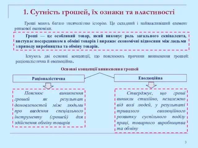 1. Сутність грошей, їх ознаки та властивості Гроші мають багато