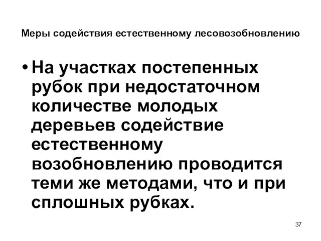 Меры содействия естественному лесовозобновлению На участках постепенных рубок при недостаточном