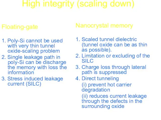 High integrity (scaling down) Floating-gate 1. Poly-Si cannot be used